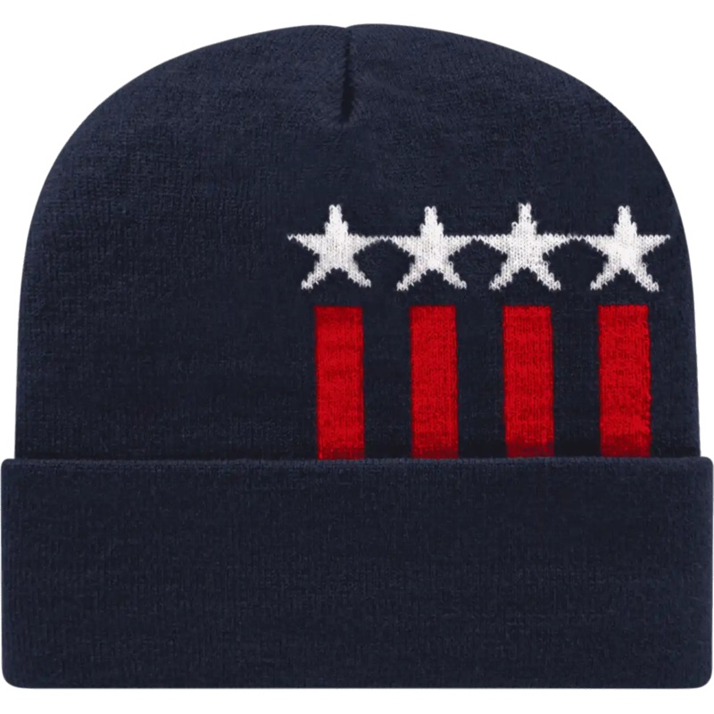 Cap America RKSTAR12 USA Made Stars & Stripes Knit Cap with Cuff Beanie – Navy White Red