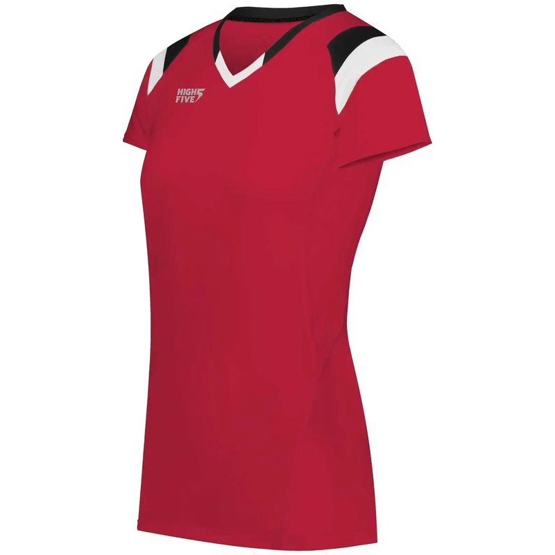 High Five 342253 Girls TruHit Tri Short Sleeve Jersey – Scarlet Black White