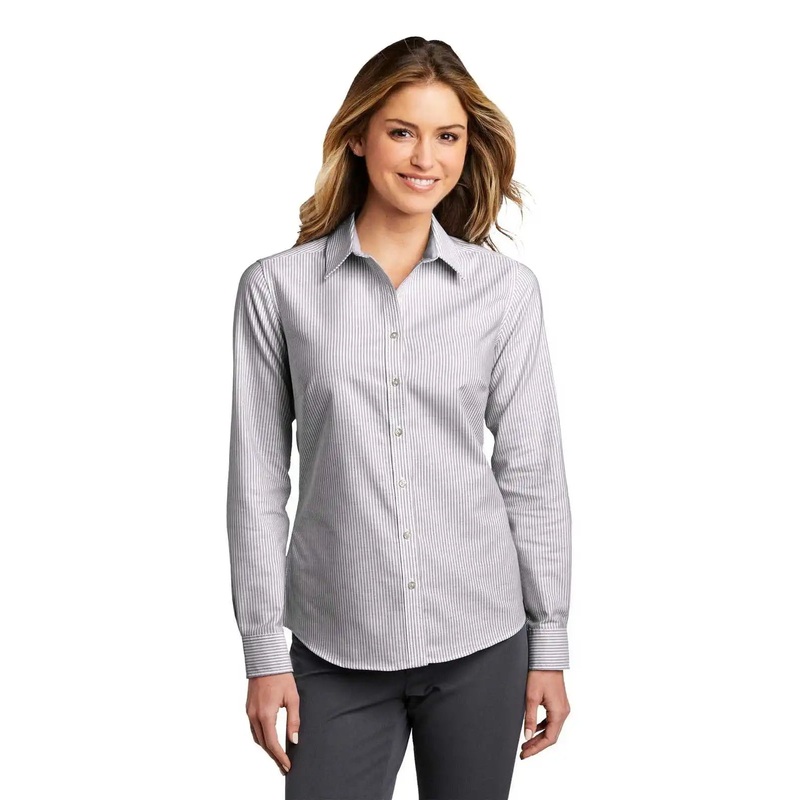 Port Authority LW657 Ladies SuperPro Oxford Stripe Shirt – Black/ White