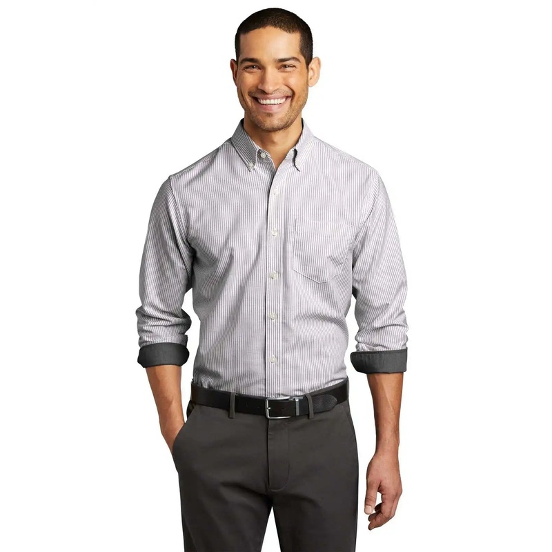 Port Authority W657 SuperPro Oxford Stripe Shirt – Black/ White