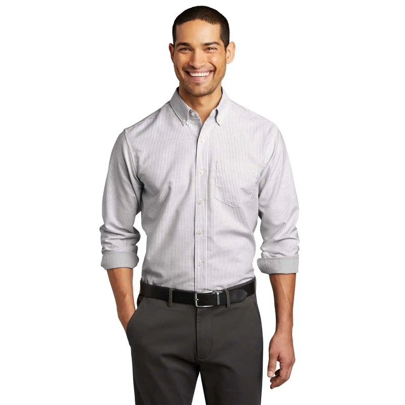 Port Authority W657 SuperPro Oxford Stripe Shirt – Gusty Gray/ White