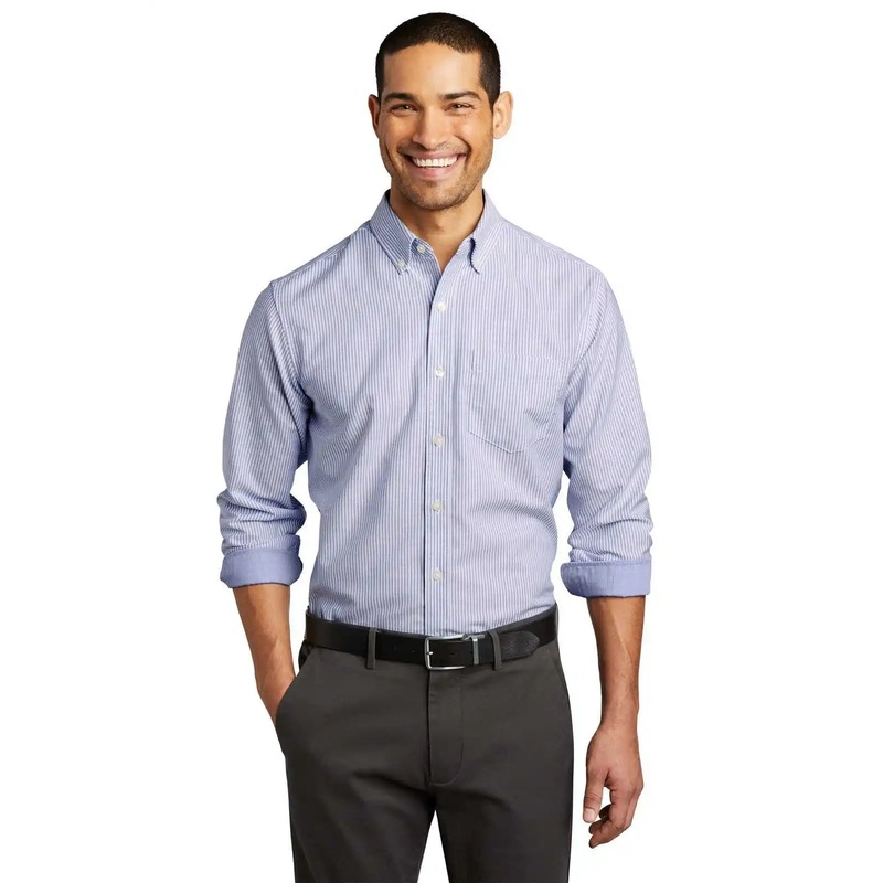 Port Authority W657 SuperPro Oxford Stripe Shirt – Oxford Blue/ White