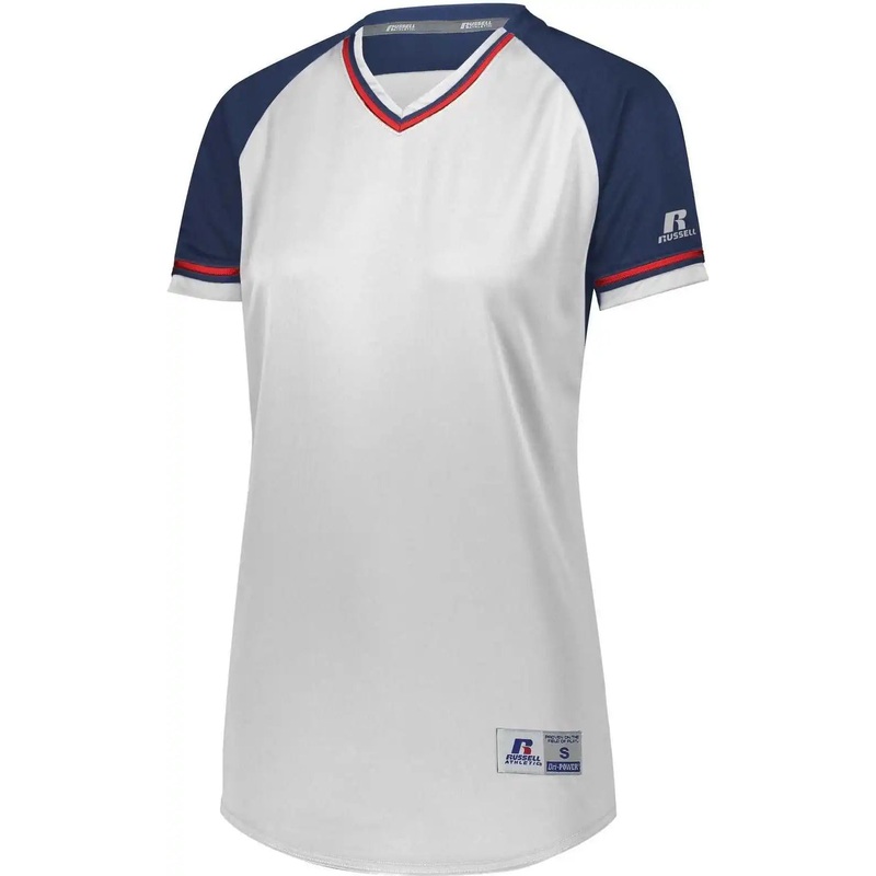 Russell R01X3X Ladies Classic V-Neck Jersey – White Navy True Red