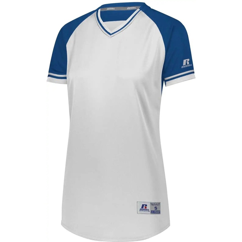 Russell R01X3X Ladies Classic V-Neck Jersey – White Royal White