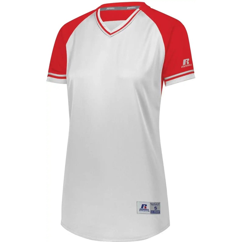 Russell R01X3X Ladies Classic V-Neck Jersey – White True Red White