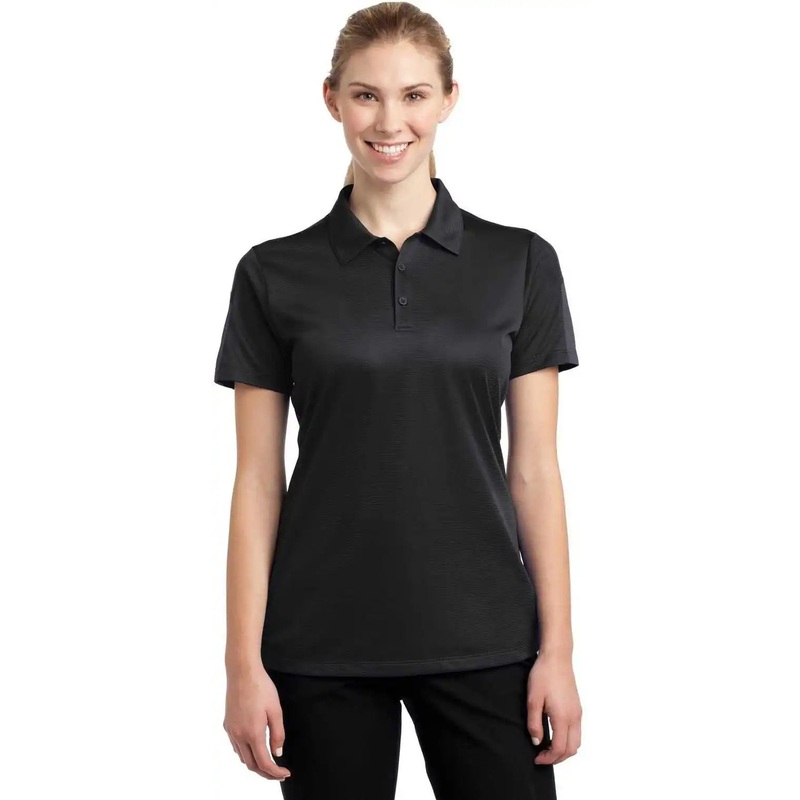 Sport-Tek LST695 Ladies PosiCharge Active Textured Colorblock Polo – Black/ Gray