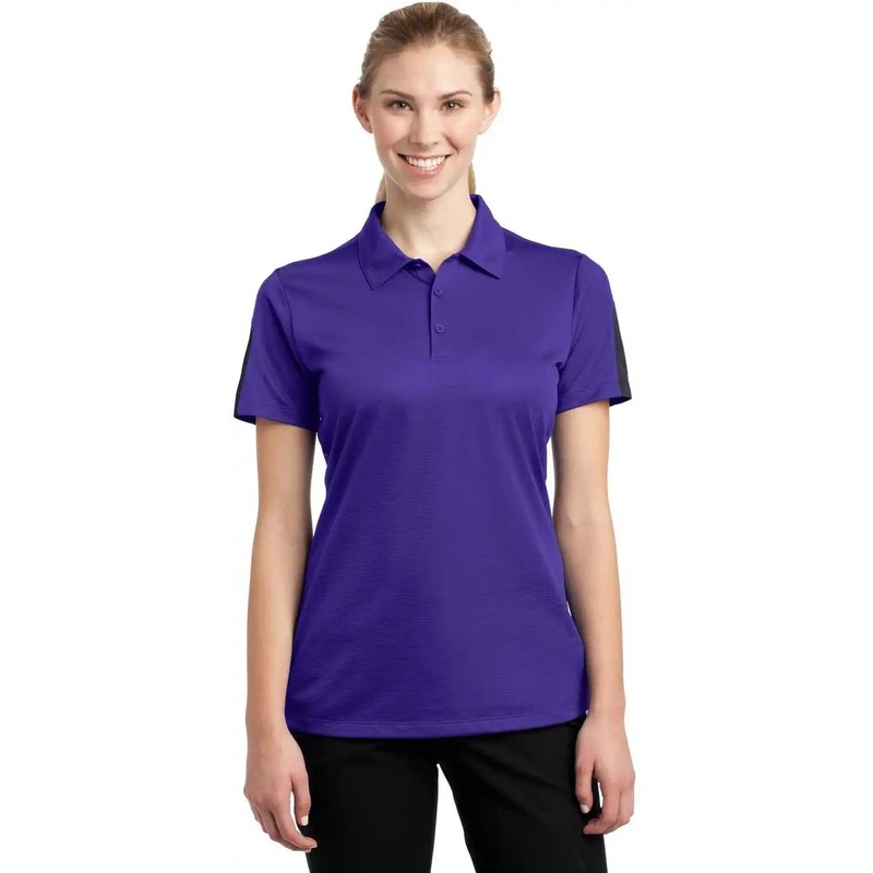 Sport-Tek LST695 Ladies PosiCharge Active Textured Colorblock Polo – Purple/ Gray