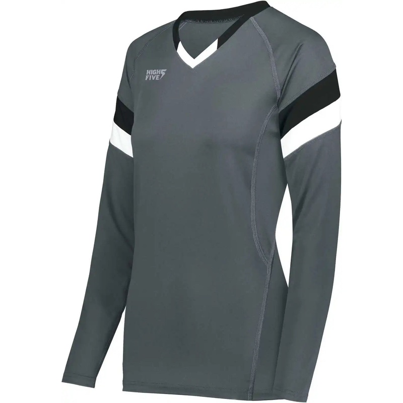 High Five 342243 Girls TruHit Tri Long Sleeve Jersey – Graphite Black White