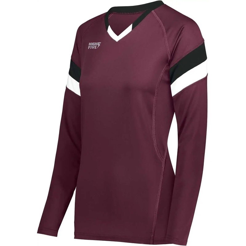 High Five 342243 Girls TruHit Tri Long Sleeve Jersey – Maroon Black White