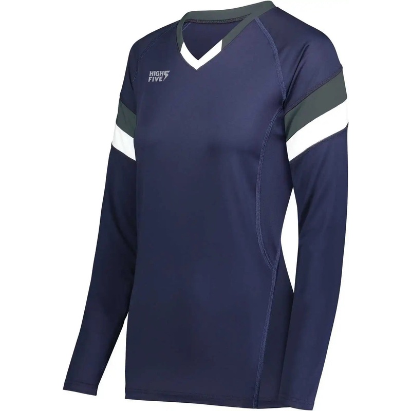 High Five 342243 Girls TruHit Tri Long Sleeve Jersey – Navy Graphite White
