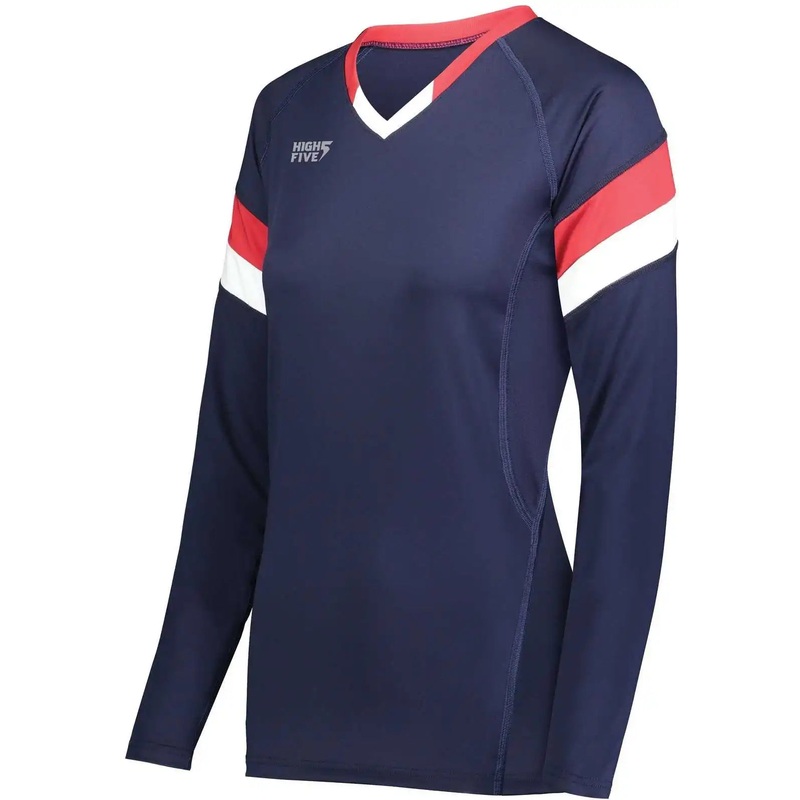 High Five 342243 Girls TruHit Tri Long Sleeve Jersey – Navy Scarlet White