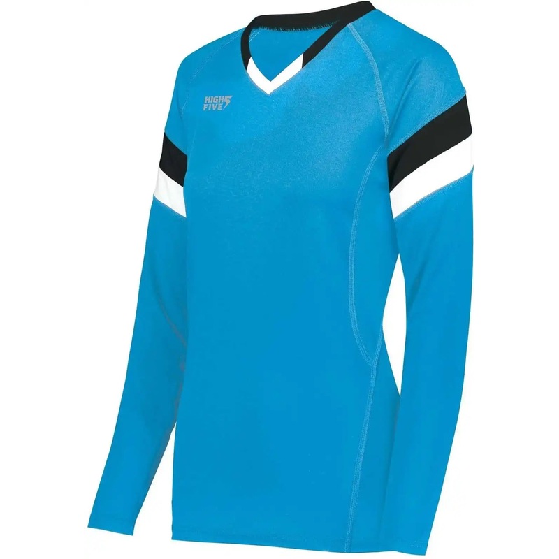 High Five 342243 Girls TruHit Tri Long Sleeve Jersey – Power Blue Black White