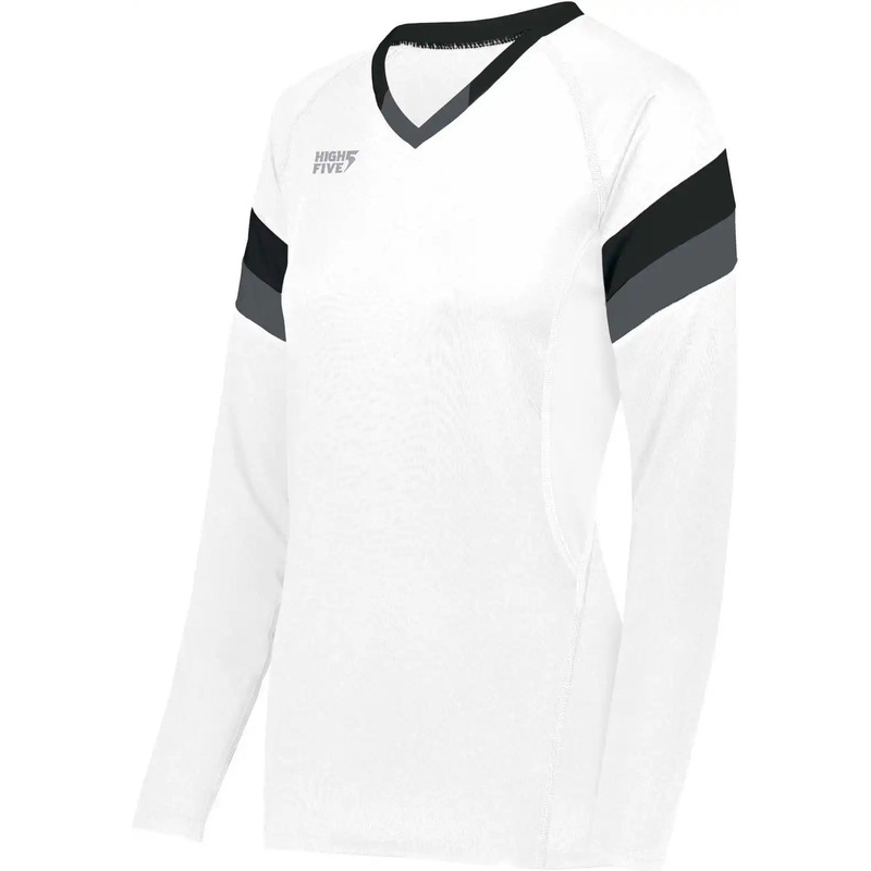 High Five 342243 Girls TruHit Tri Long Sleeve Jersey – White Black Graphite
