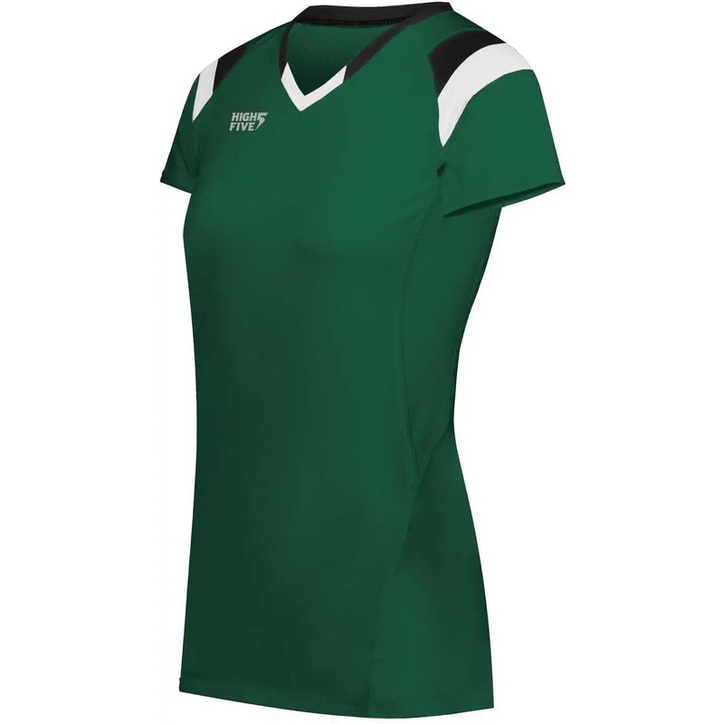 High Five 342252 Ladies TruHit Tri Short Sleeve Jersey – Dark Green Black White