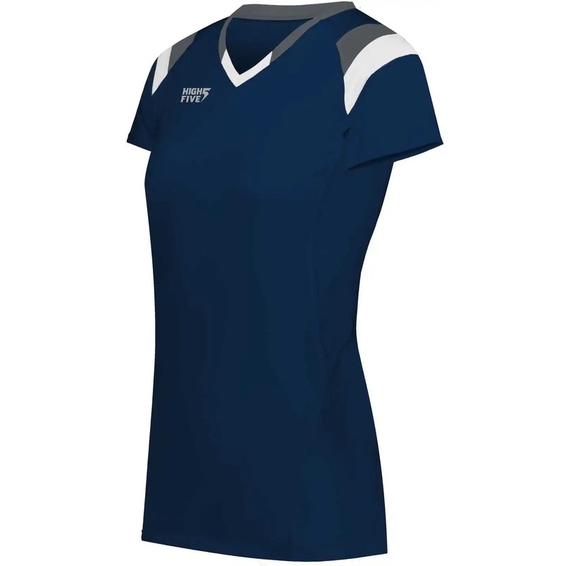 High Five 342252 Ladies TruHit Tri Short Sleeve Jersey – Navy Graphite White