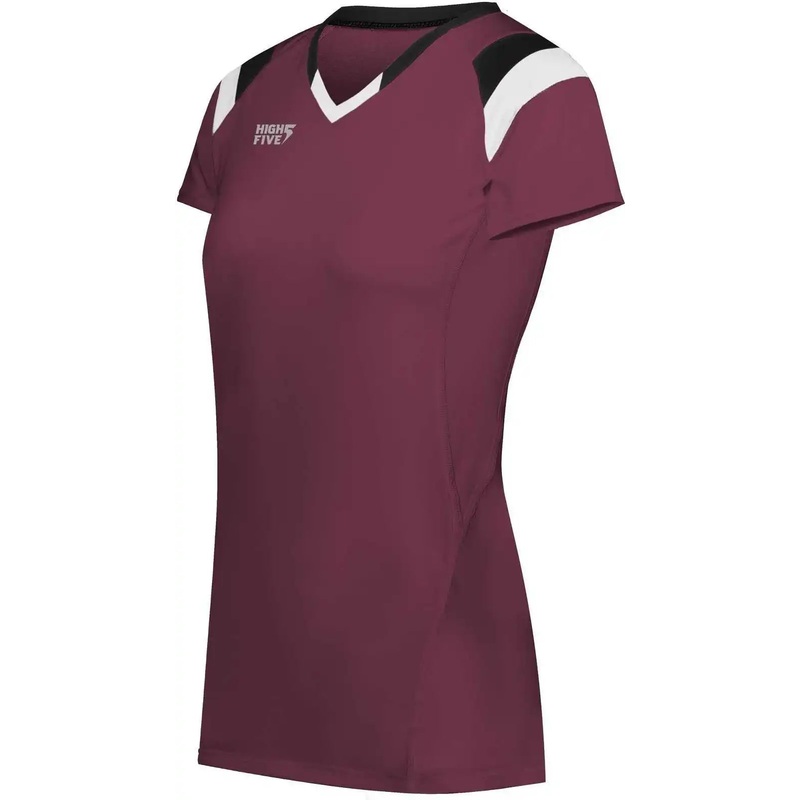 High Five 342253 Girls TruHit Tri Short Sleeve Jersey – Maroon Black White