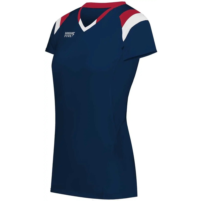High Five 342253 Girls TruHit Tri Short Sleeve Jersey – Navy Scarlet White