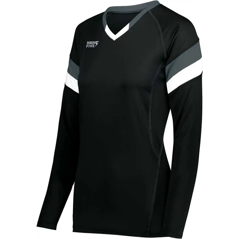 High Five 342243 Girls TruHit Tri Long Sleeve Jersey – Black Graphite White