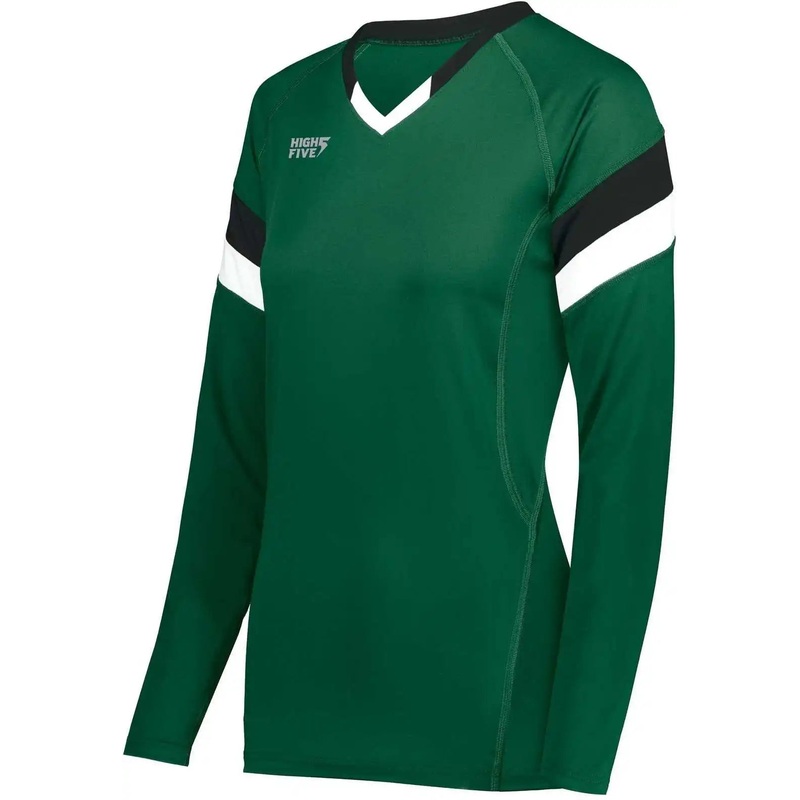 High Five 342243 Girls TruHit Tri Long Sleeve Jersey – Dark Green Black White