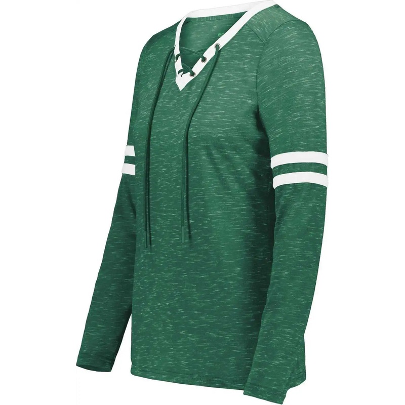 Holloway 223246 Ladies Monterey Long Sleeve Tee – Dark Green Heather White