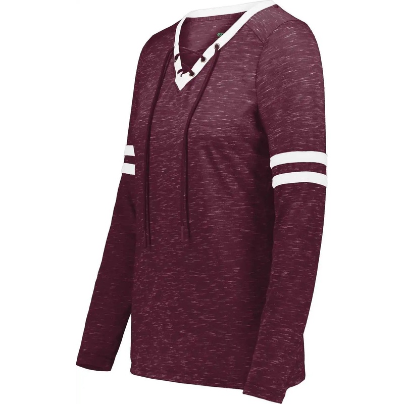 Holloway 223246 Ladies Monterey Long Sleeve Tee – Maroon Heather White