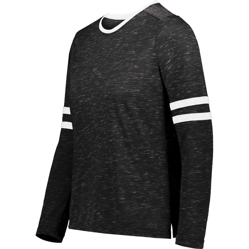 Holloway 223346 Girls Monterey Long Sleeve Tee – Black Heather White