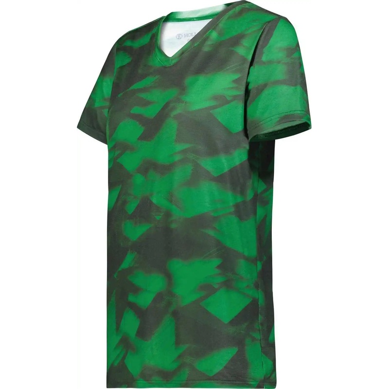 Holloway 222796 Ladies Stock Cotton Touch Poly Tee – Dark Green Glacier Print