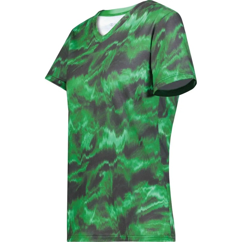 Holloway 222796 Ladies Stock Cotton Touch Poly Tee – Dark Green Shockwave Print