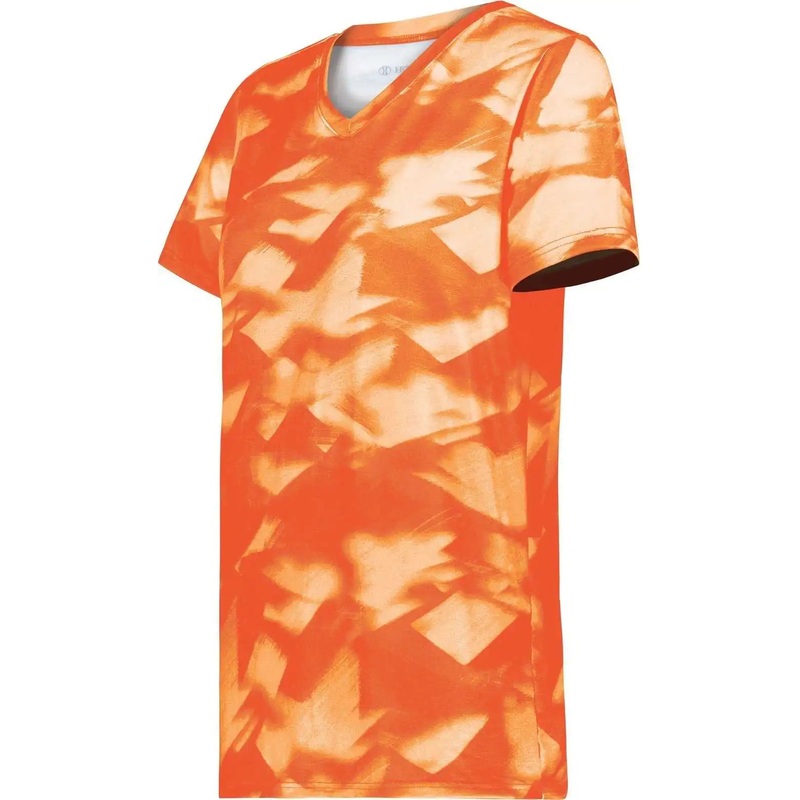 Holloway 222796 Ladies Stock Cotton Touch Poly Tee – Orange Glacier Print