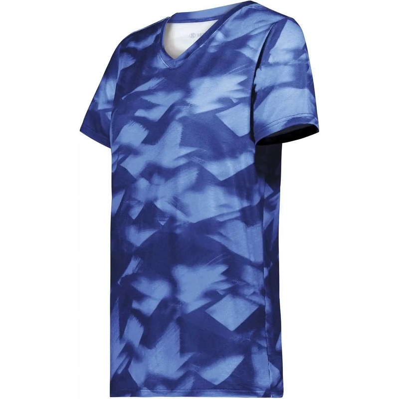 Holloway 222796 Ladies Stock Cotton Touch Poly Tee – Navy Glacier Print