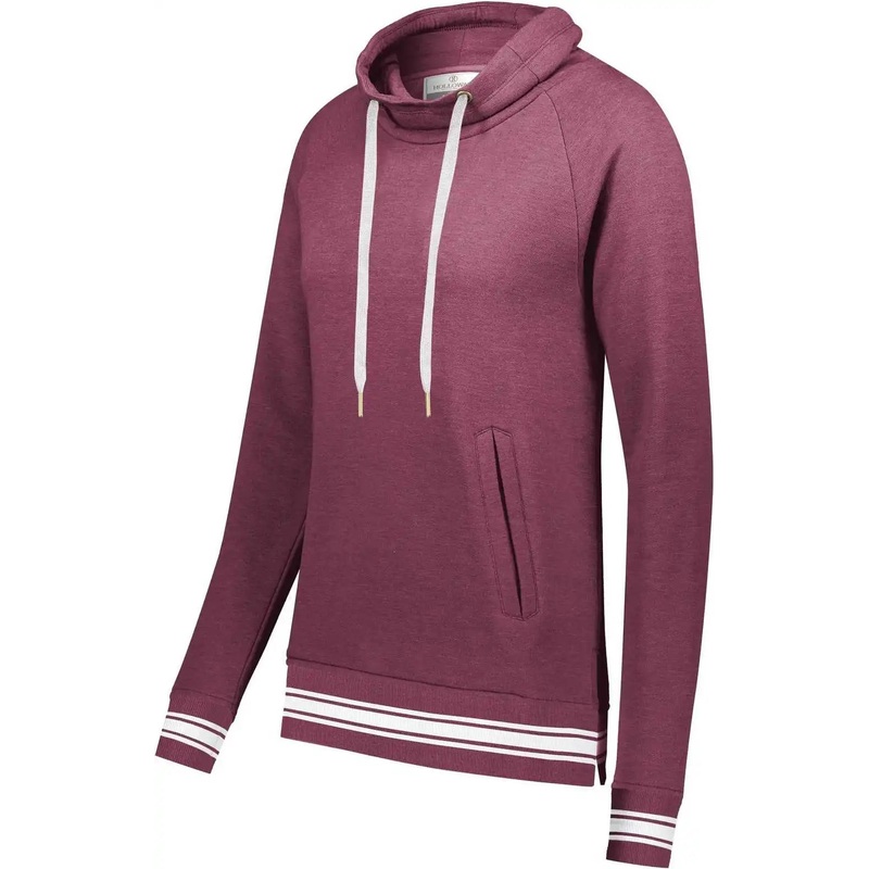 Holloway 229763 Ladies Ivy League Funnel Neck Pullover – Maroon Heather White