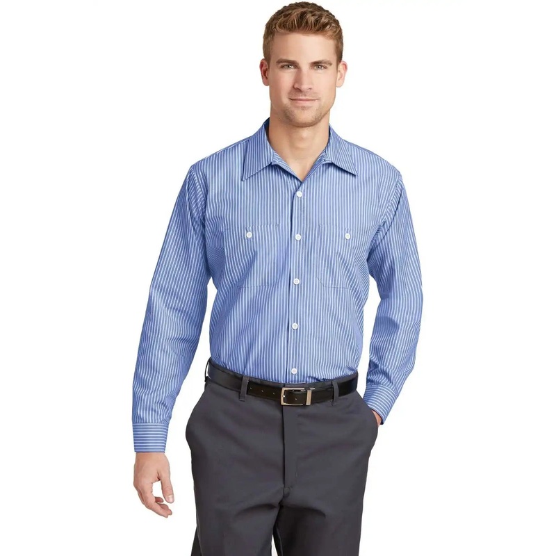 Red Kap CS10 Long Sleeve Striped Industrial Work Shirt – Blue/ White