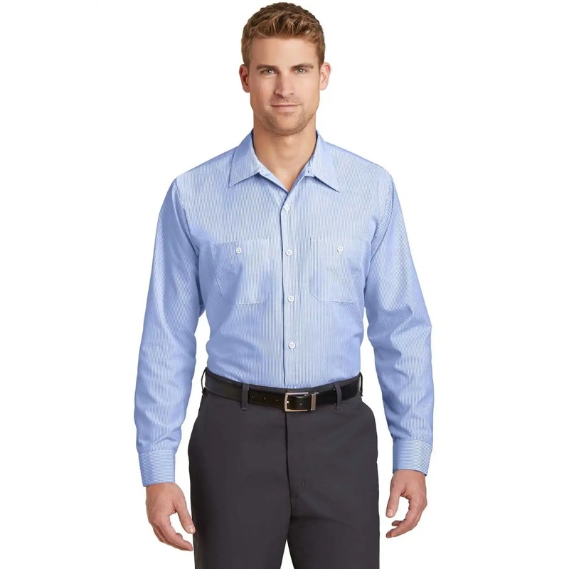 Red Kap CS10 Long Sleeve Striped Industrial Work Shirt – White/ Blue