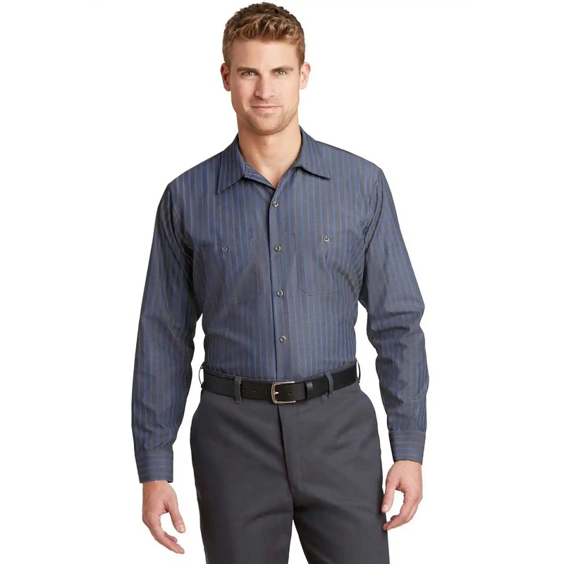 Red Kap CS10LONG Red Kap Long Size Striped Industrial Work Shirt – Gray/ Blue