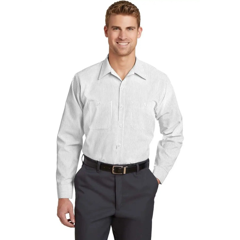 Red Kap CS10LONG Red Kap Long Size Striped Industrial Work Shirt – Gray/ White