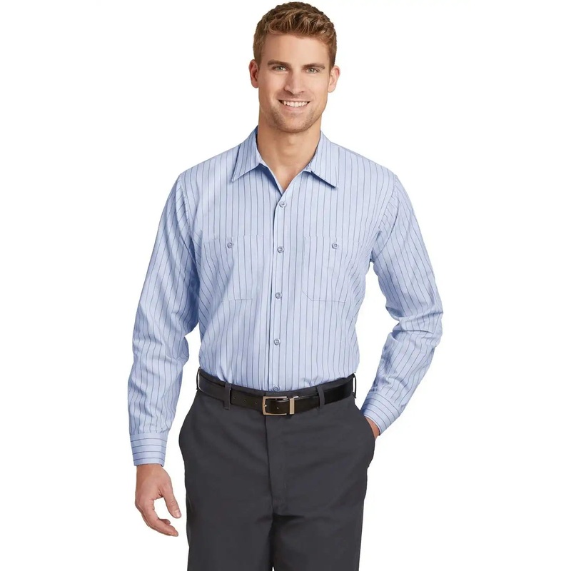 Red Kap CS10LONG Red Kap Long Size Striped Industrial Work Shirt – Light Blue/ Navy