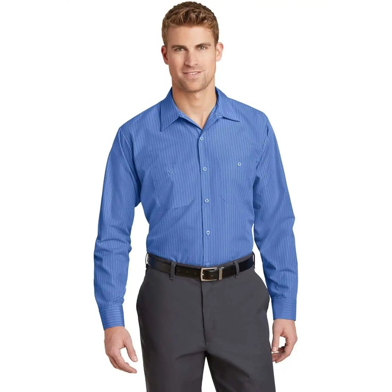 Red Kap CS10LONG Red Kap Long Size Striped Industrial Work Shirt – Petrol Blue/ Navy