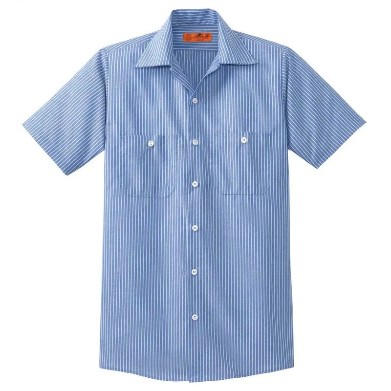 Red Kap CS20LONG Red Kap Long Size, Short Sleeve Striped Industrial Work Shirt – Blue/ White