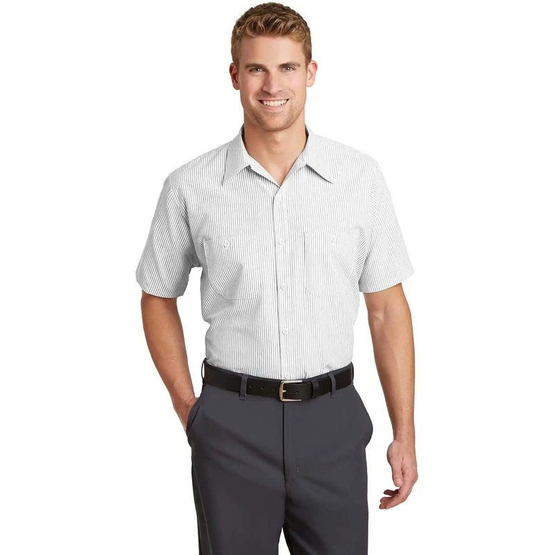 Red Kap CS20LONG Red Kap Long Size, Short Sleeve Striped Industrial Work Shirt – Gray/ White
