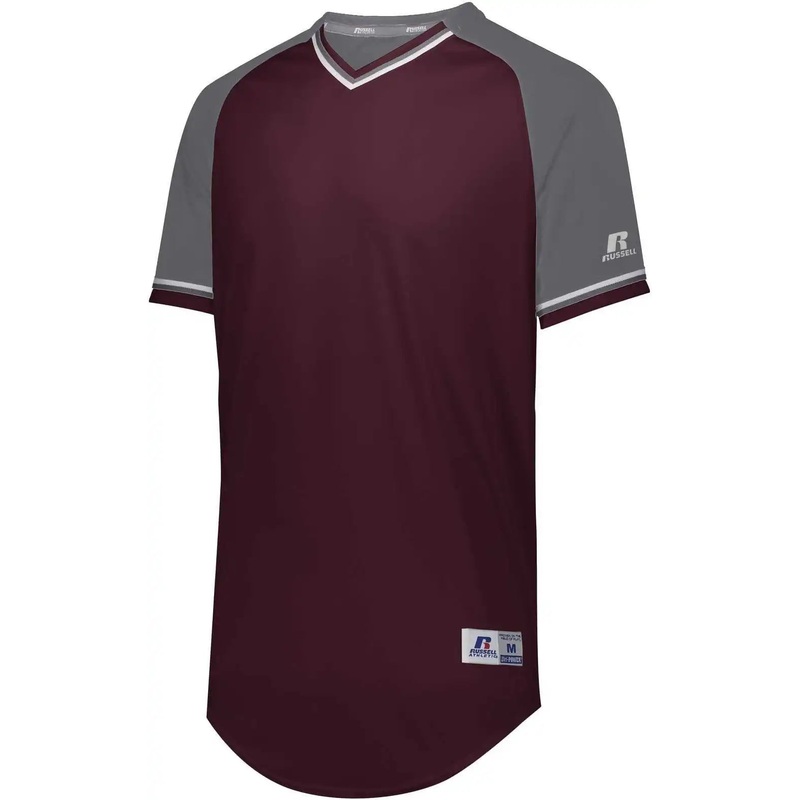 Russell R01X3M Classic V-Neck Jersey – Maroon Steel White