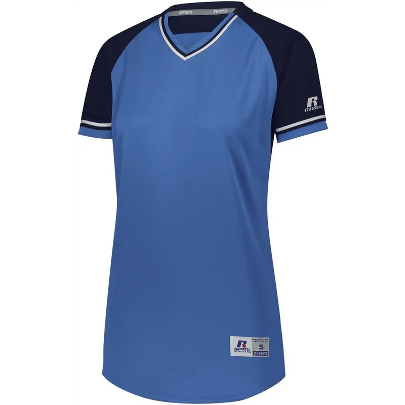 Russell R01X3X Ladies Classic V-Neck Jersey – Columbia Blue Navy White