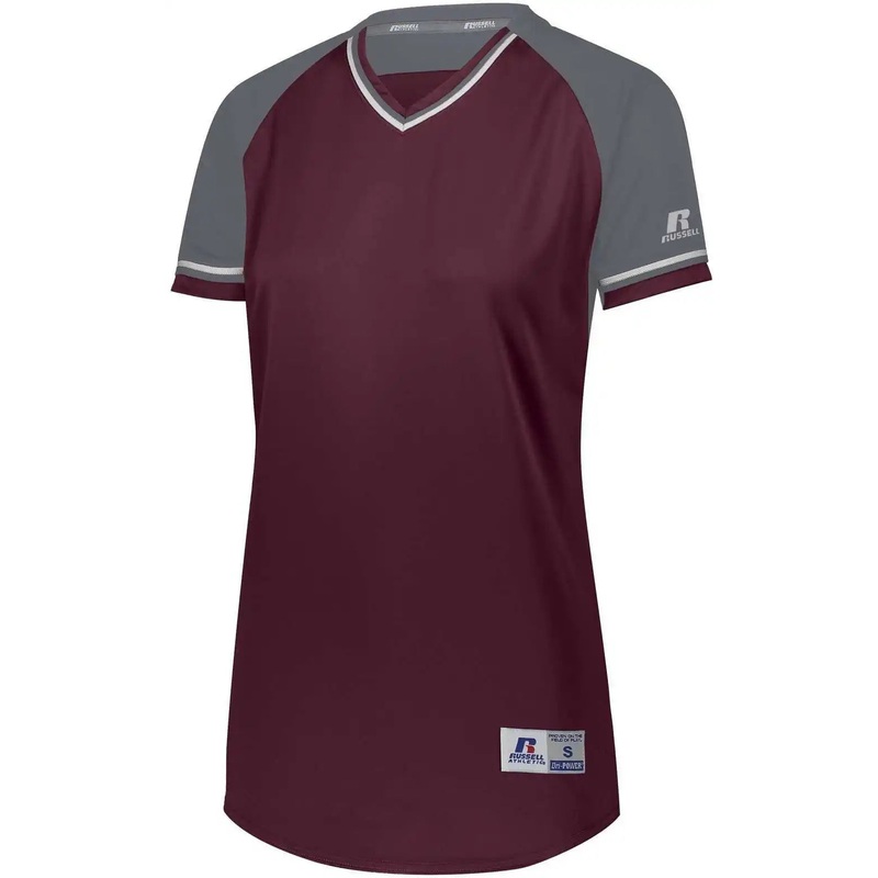Russell R01X3X Ladies Classic V-Neck Jersey – Maroon Steel White