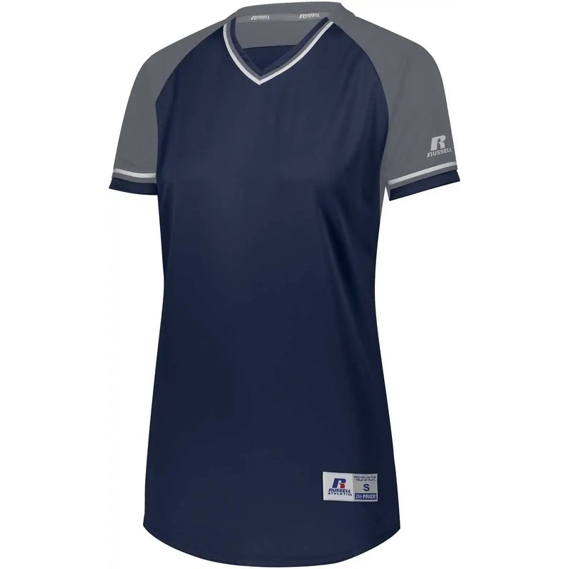 Russell R01X3X Ladies Classic V-Neck Jersey – Navy Steel White