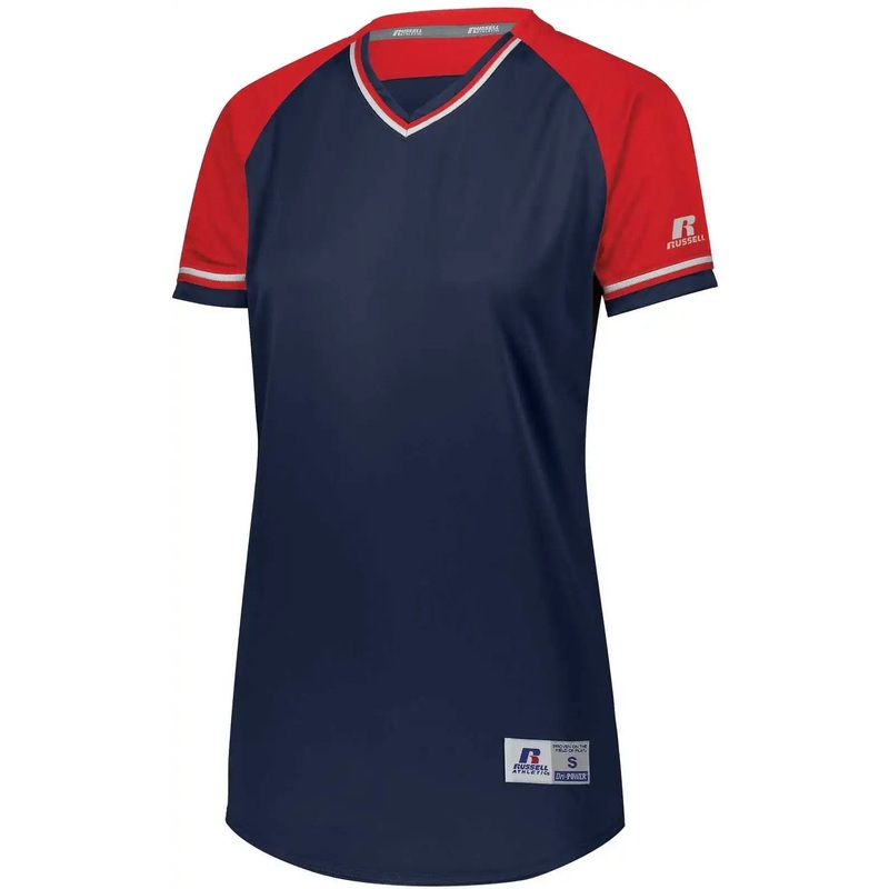 Russell R01X3X Ladies Classic V-Neck Jersey – Navy True Red White
