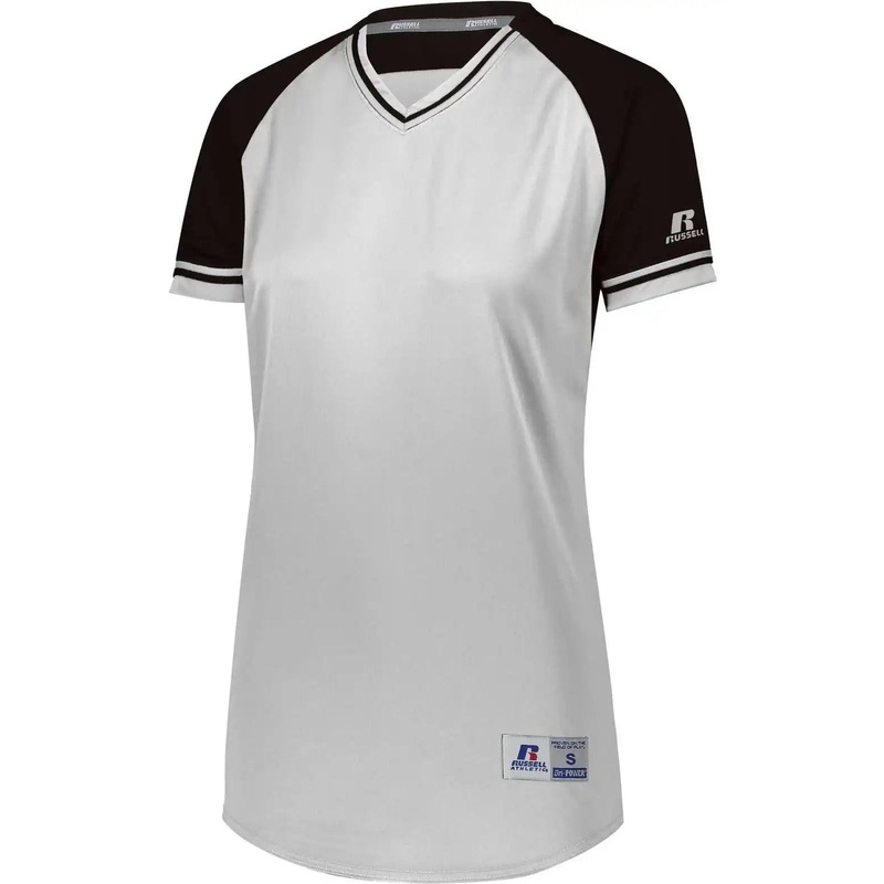Russell R01X3X Ladies Classic V-Neck Jersey – White Black White