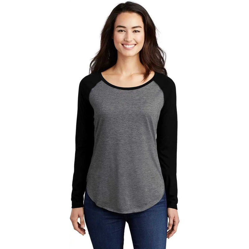 Sport-Tek LST400LS Ladies PosiCharge Long Sleeve Tri-Blend Wicking Scoop Neck Raglan Tee LST400LSBlack Triad Solid Dark Gray Heather