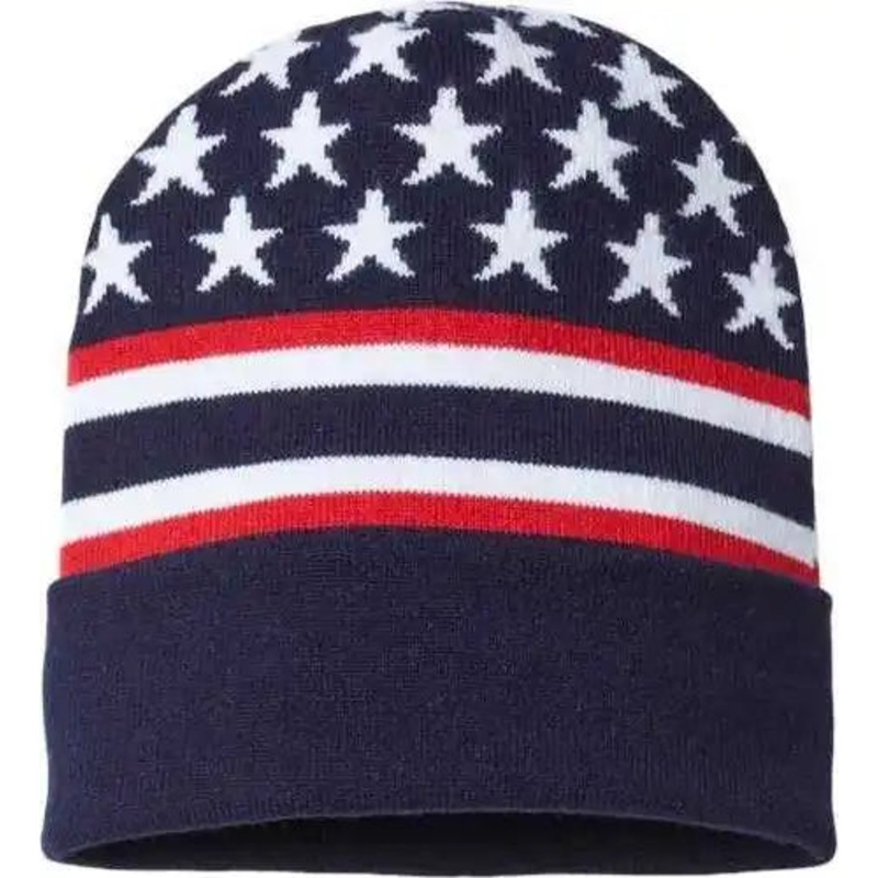 Cap America RK12 USA Made Patriotic Cuffed Beanie – Navy Flag
