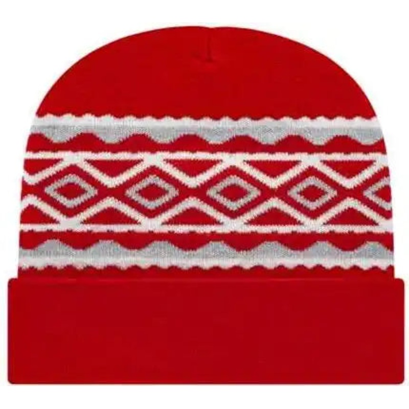 Cap America RKD12 Diamond Pattern Knit Cap with Cuff Beanie – True Red