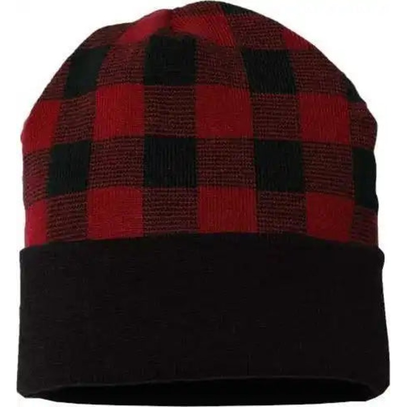 Cap America RKP12 USA Made Plaid Beanie – Black True Red