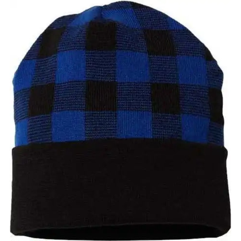 Cap America RKP12 USA Made Plaid Beanie – Black True Royal